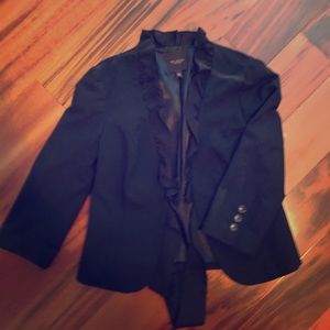 The Limited Womens Ruffles Open Front Tie Long Sleeve Blazer Coat Black Small